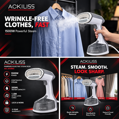 ACKILISS ACL-61288G Handheld Electric Steam Iron 1500W – Portable Garment Steamer