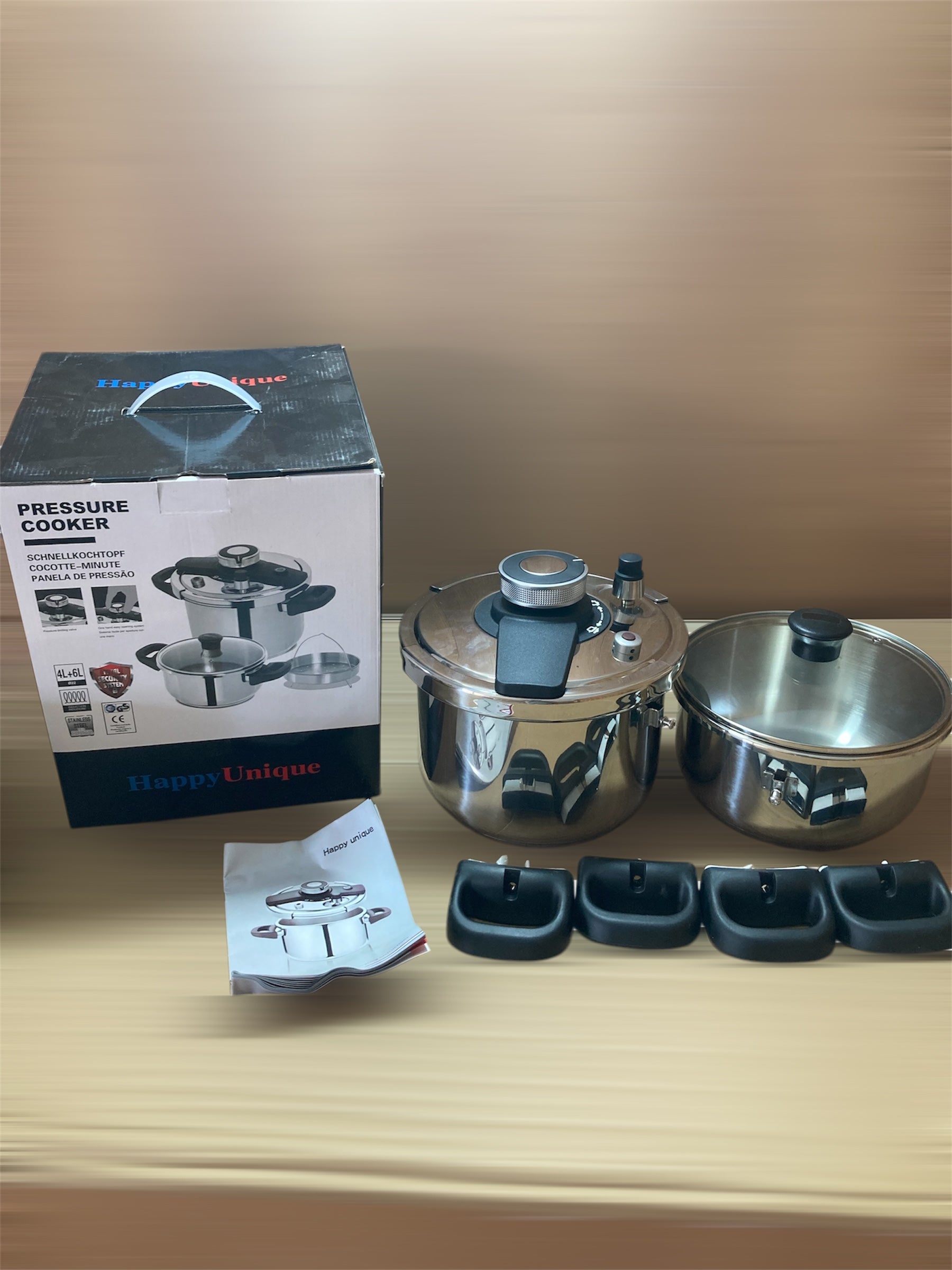 Lot Imported Happy Unique 4+6L Stainless Steel Pressure Cooker With Steamer
