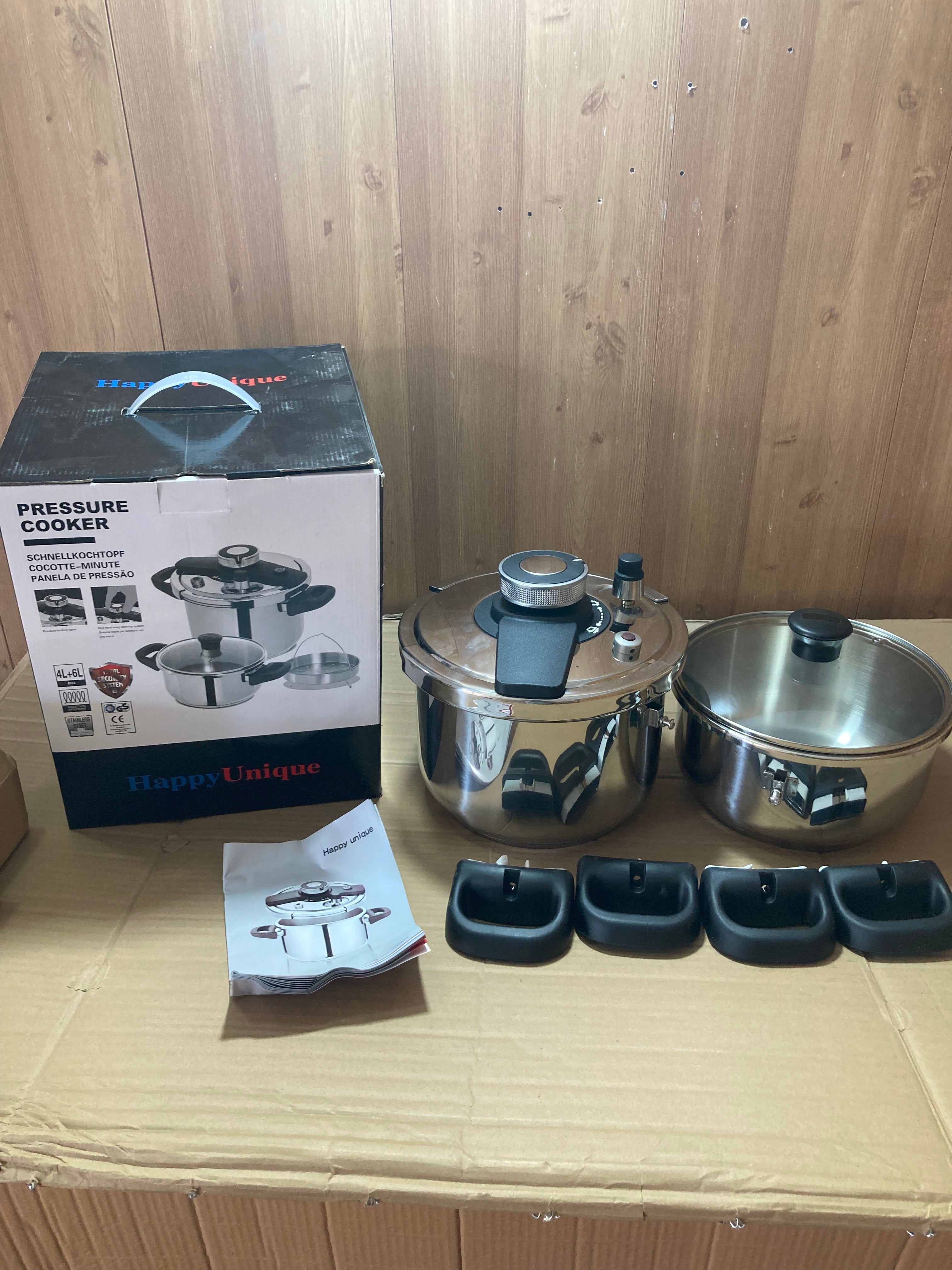 Lot Imported Happy Unique 4+6L Stainless Steel Pressure Cooker With Steamer