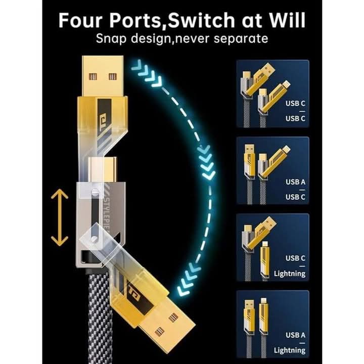 4-in-1 Fast Charging Data Cable (Pack Of 2)