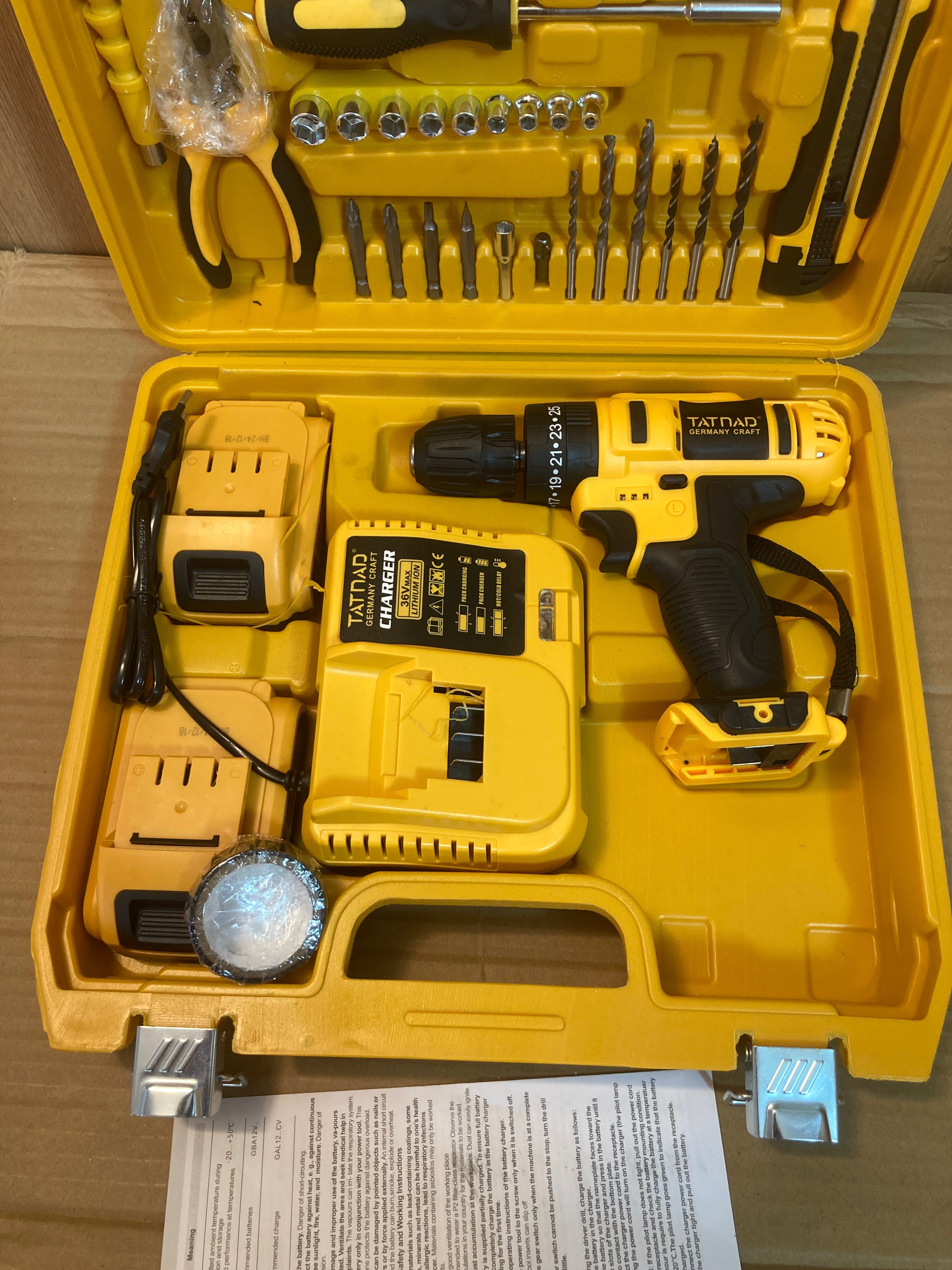 Tatnad Germany Craft Cordless Drill Machine with 36V Rechargeable Double Batteries