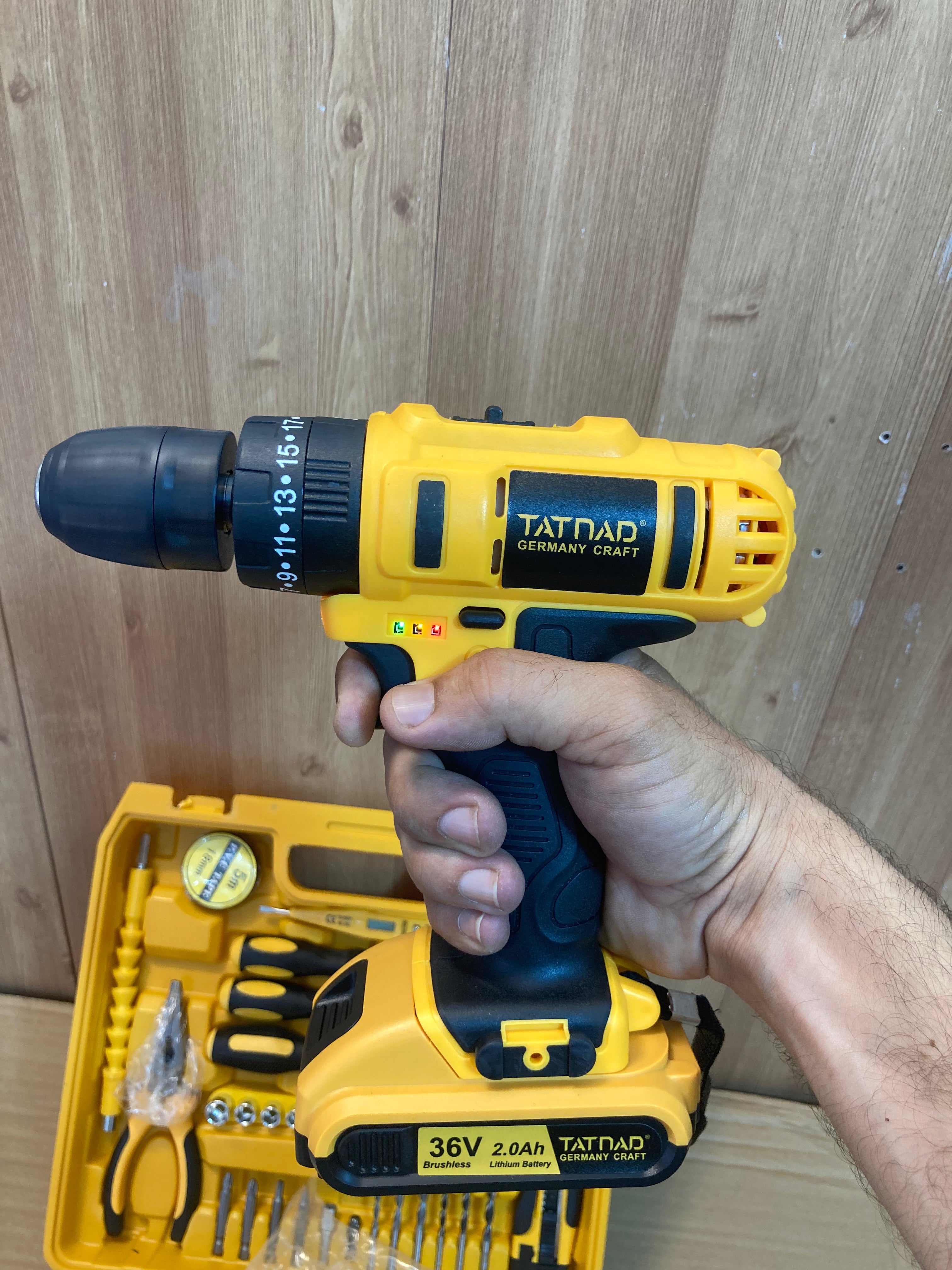 Tatnad Germany Craft Cordless Drill Machine with 36V Rechargeable Double Batteries