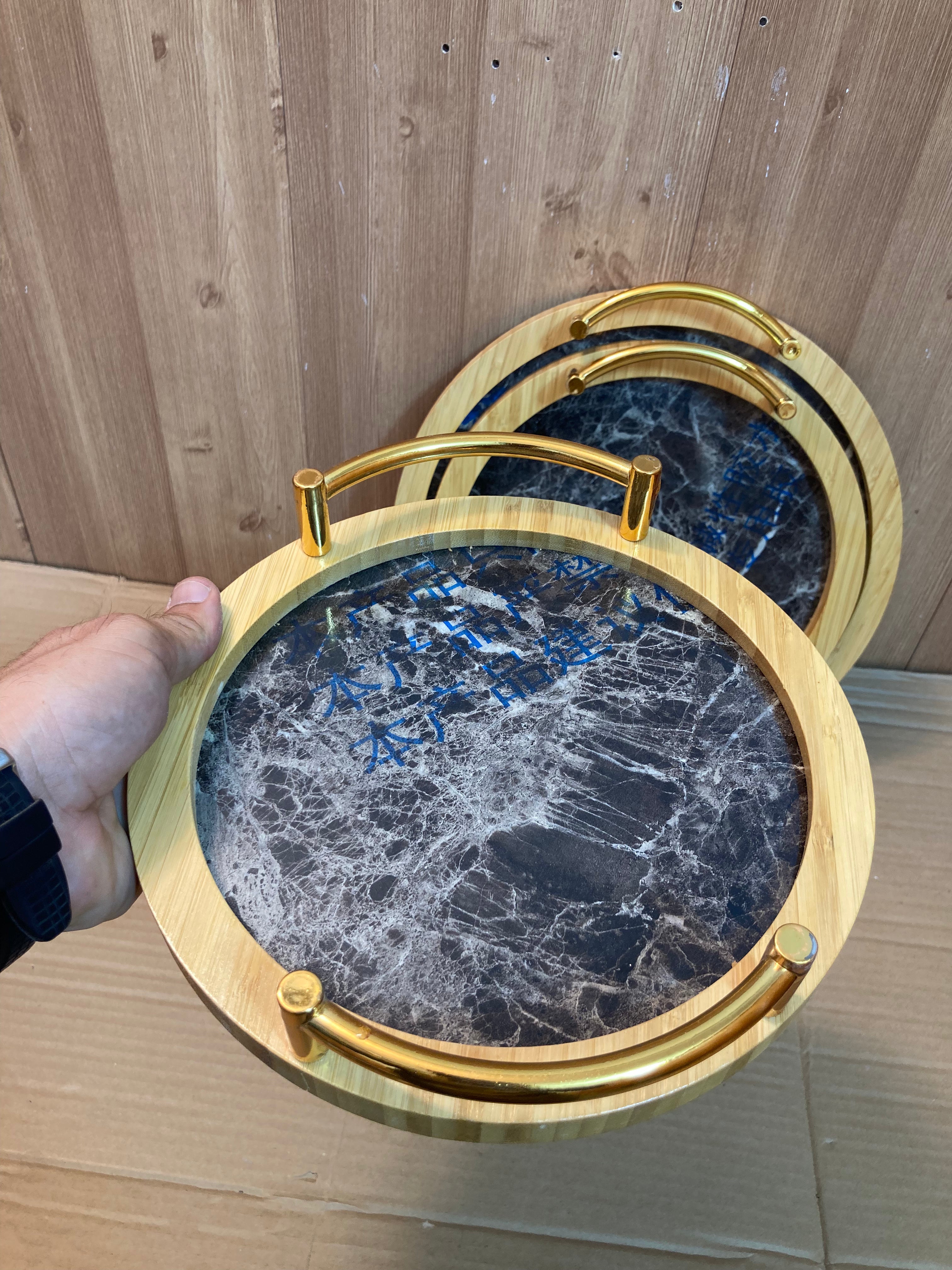 3PCs Bamboo Round Shape Serving Trays Set