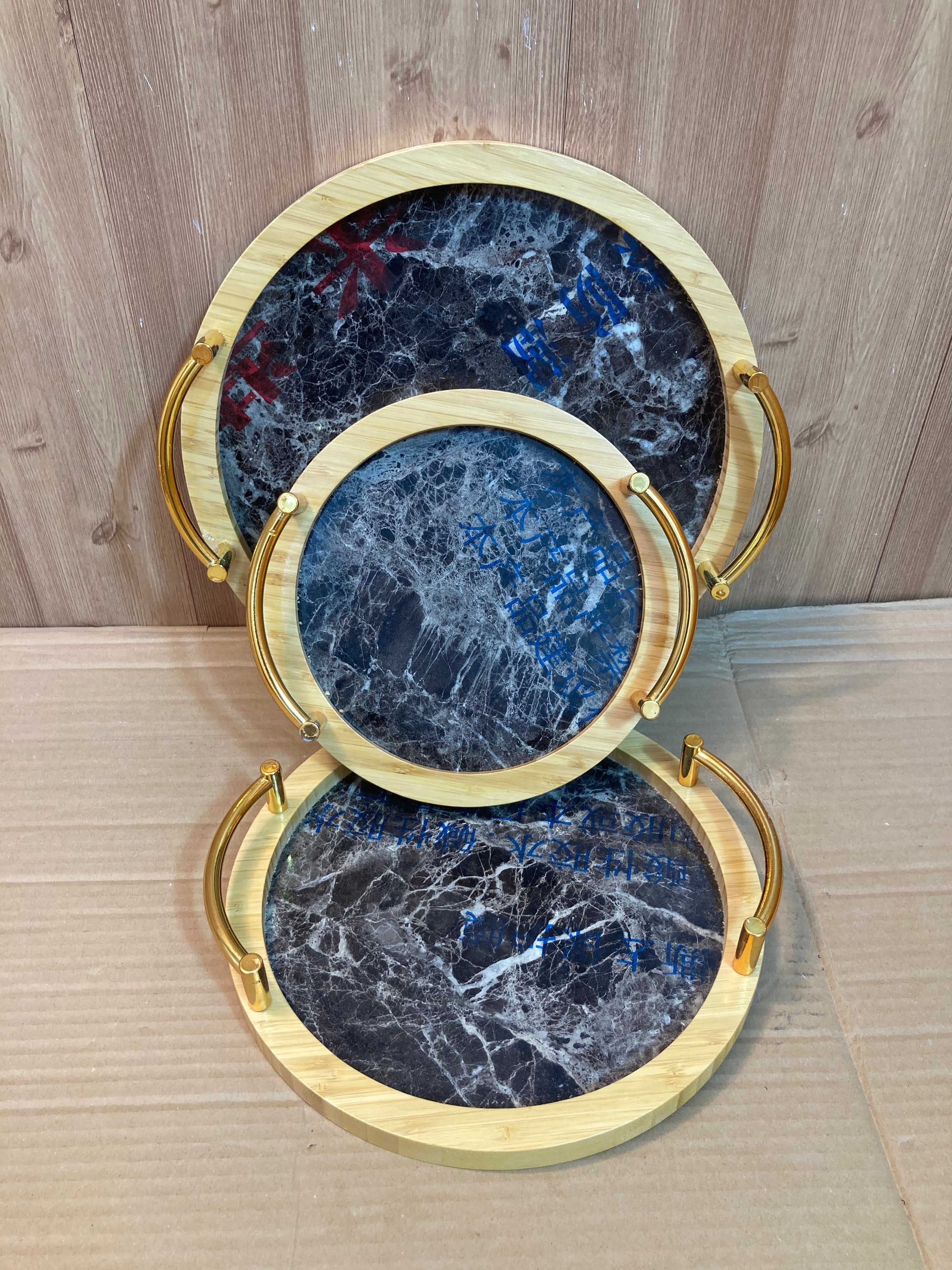 3PCs Bamboo Round Shape Serving Trays Set