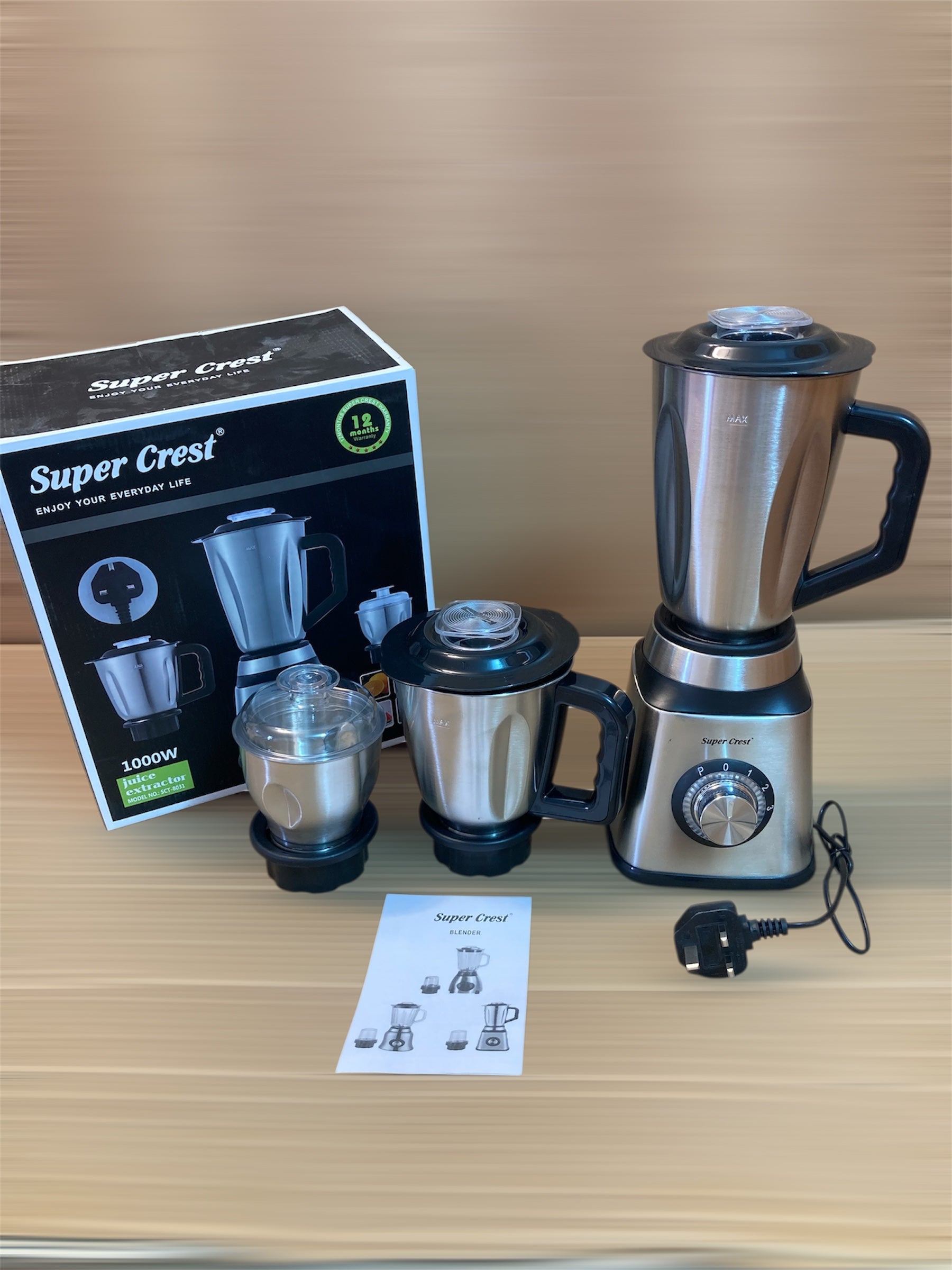 Super Crest Germany Full Steel Body 3-in-1 Electric Juicer, Chopper and Grinder Machine Heavy Duty SCT-8031