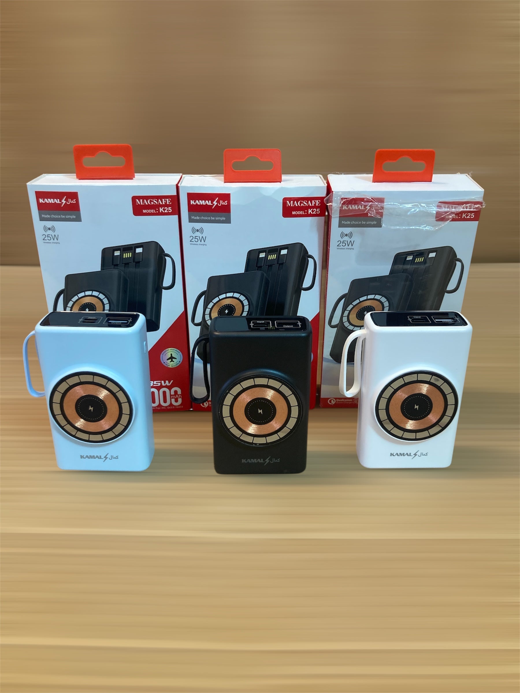Kamal 20,000mAh Wireless & 3 Built-in Cables Power Bank 25W K25