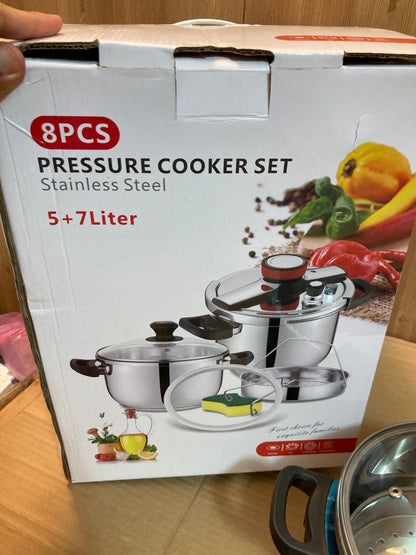Lot Imported Stainless Steel Pressure Cooker 5+7L with Steamer