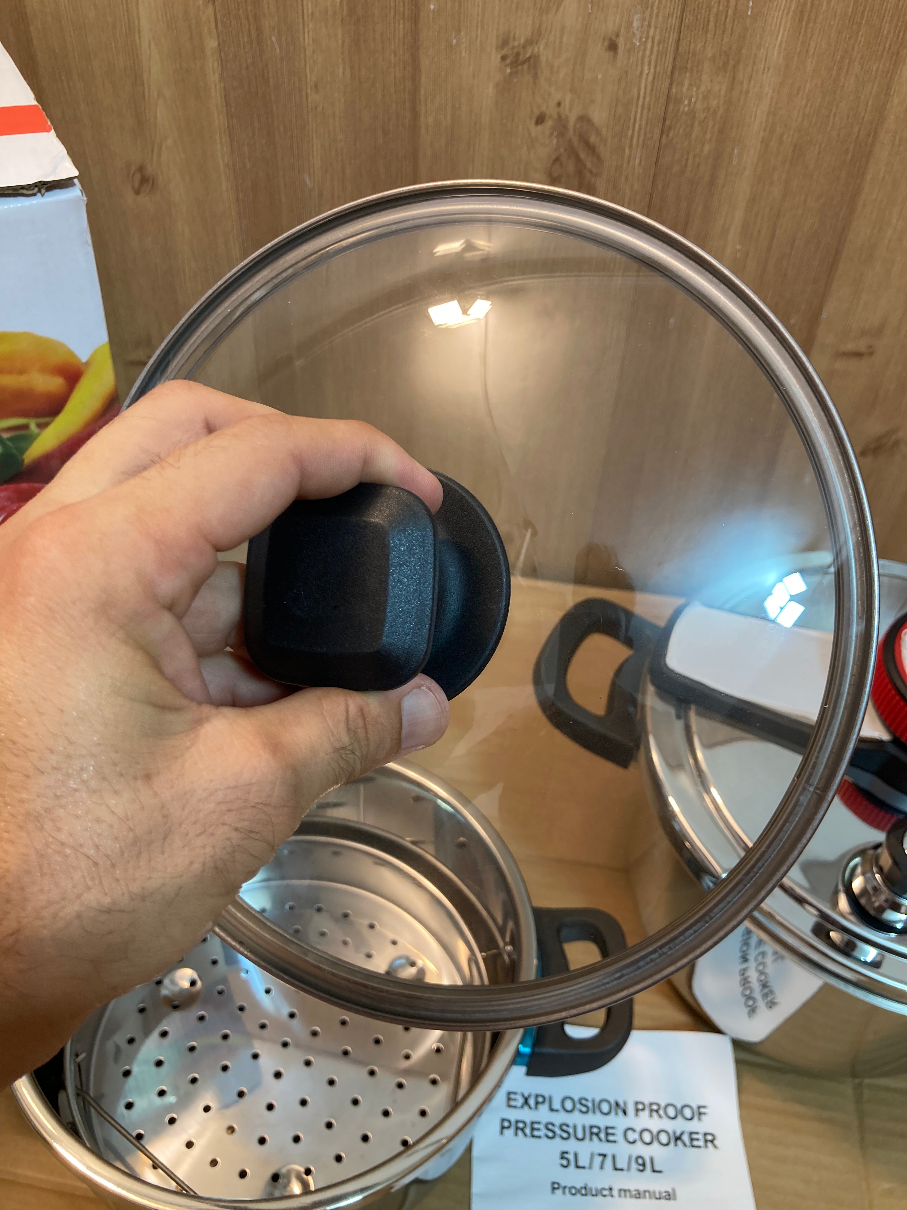 Lot Imported Stainless Steel Pressure Cooker 5+7L with Steamer