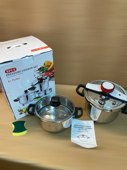 Lot Imported Stainless Steel Pressure Cooker 5+7L with Steamer