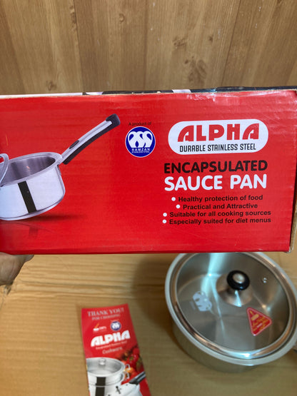 Alpha Durable Stainless Steel Sauce Pan With Glass Lid 20cm