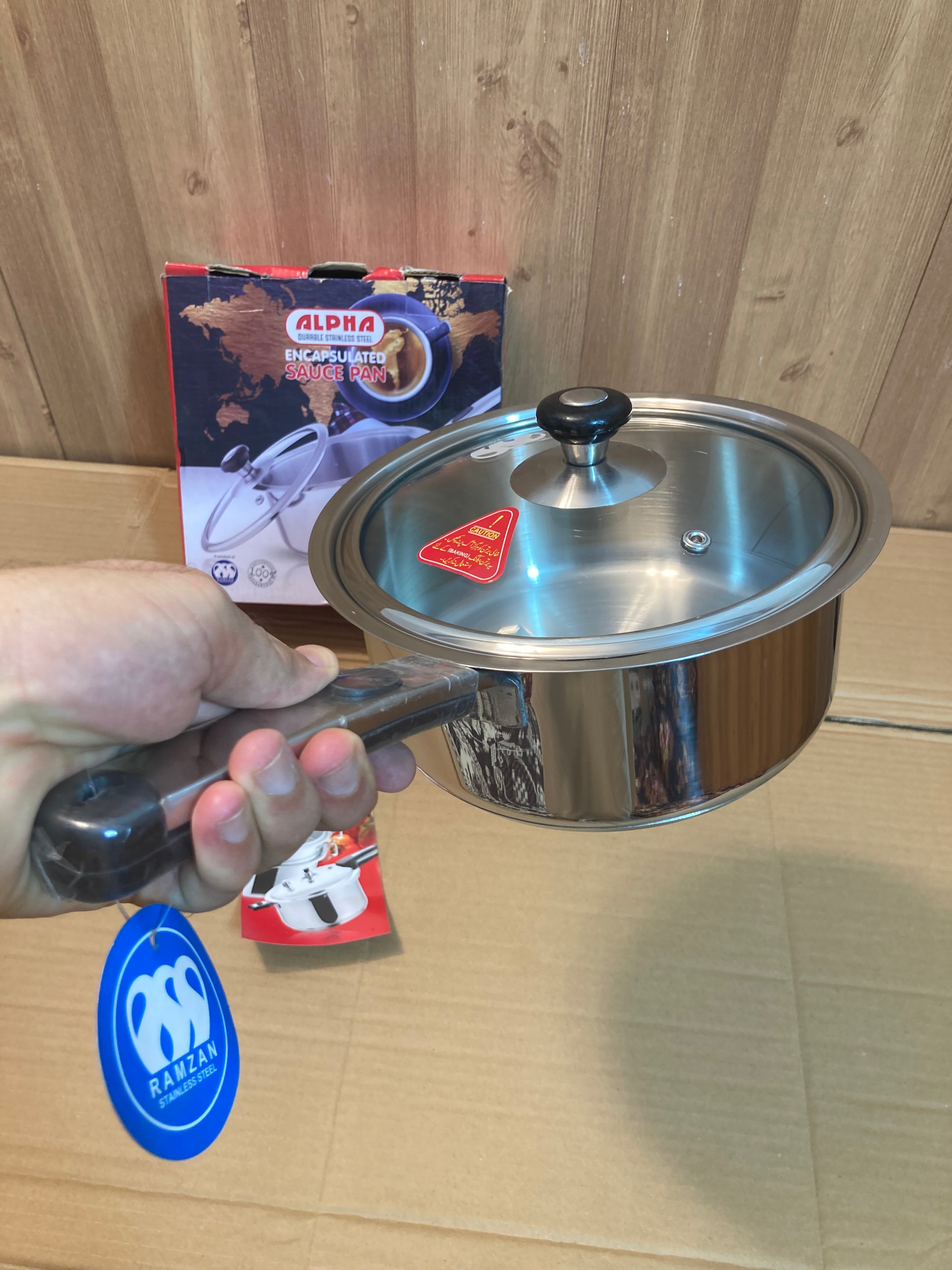 Alpha Durable Stainless Steel Sauce Pan With Glass Lid 20cm