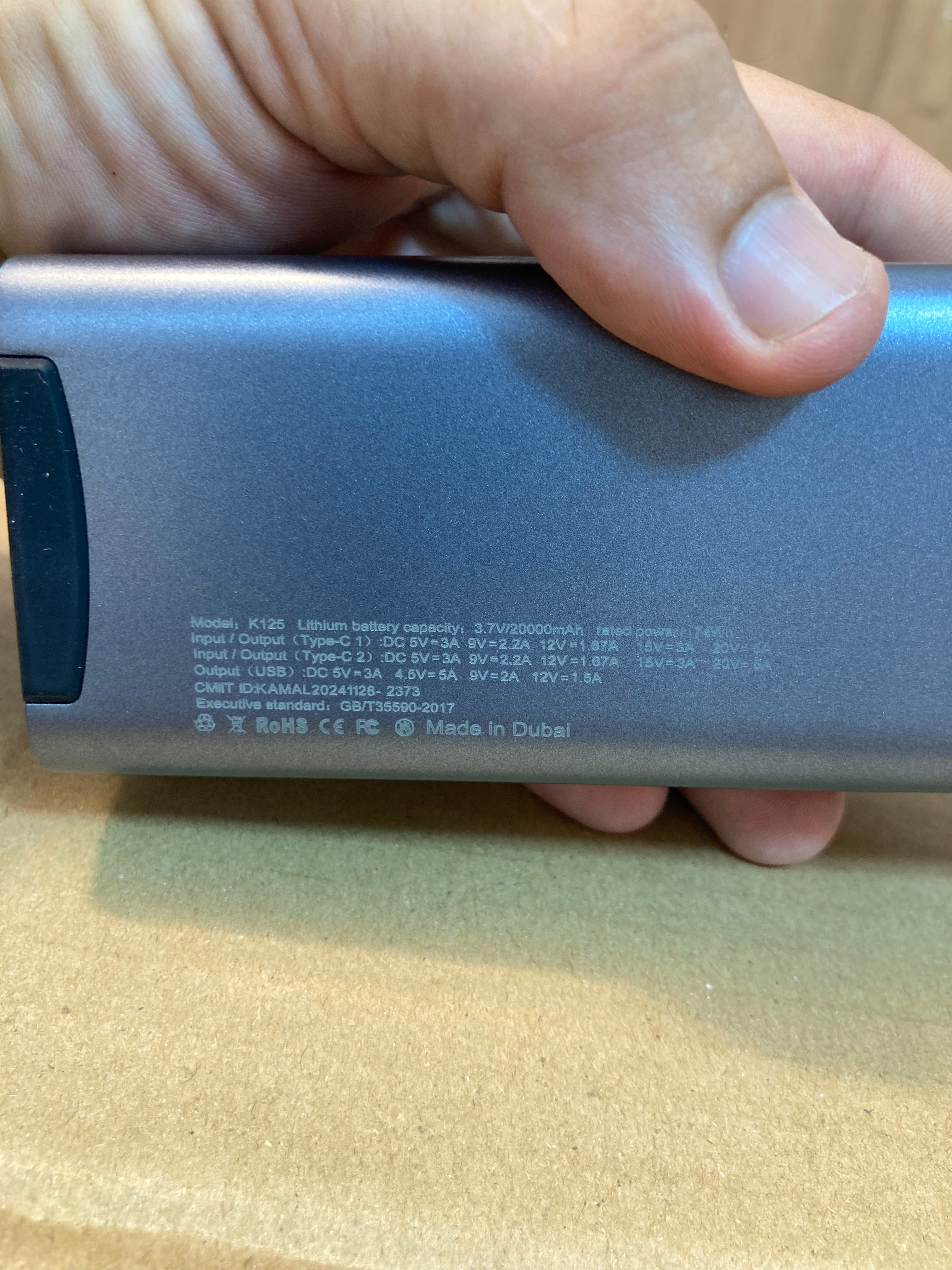 Kamal Square Shape 125W Super Fast Charging Lithium Power Bank 20,000 mAh - K125