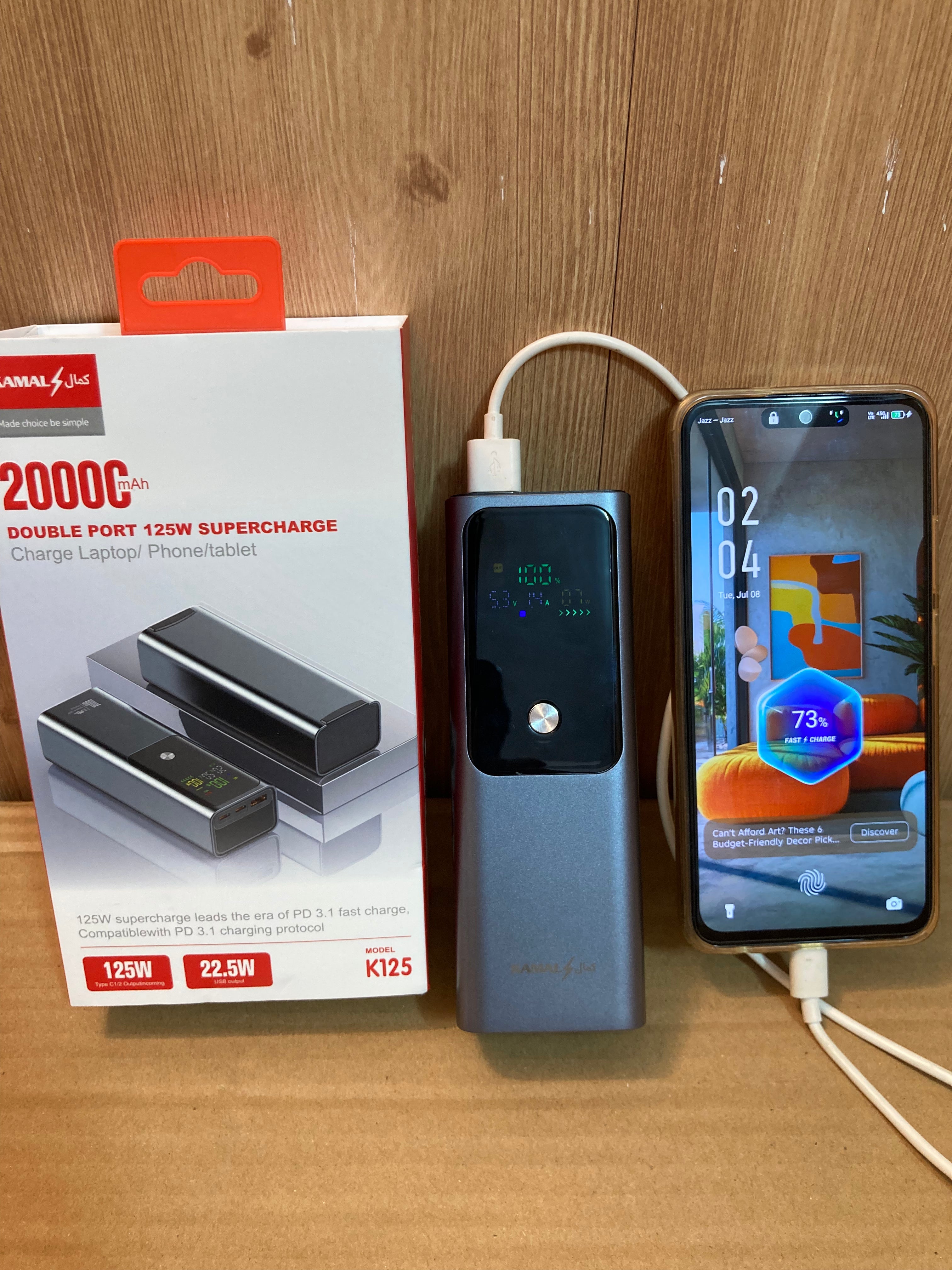 Kamal Square Shape 125W Super Fast Charging Lithium Power Bank 20,000 mAh - K125