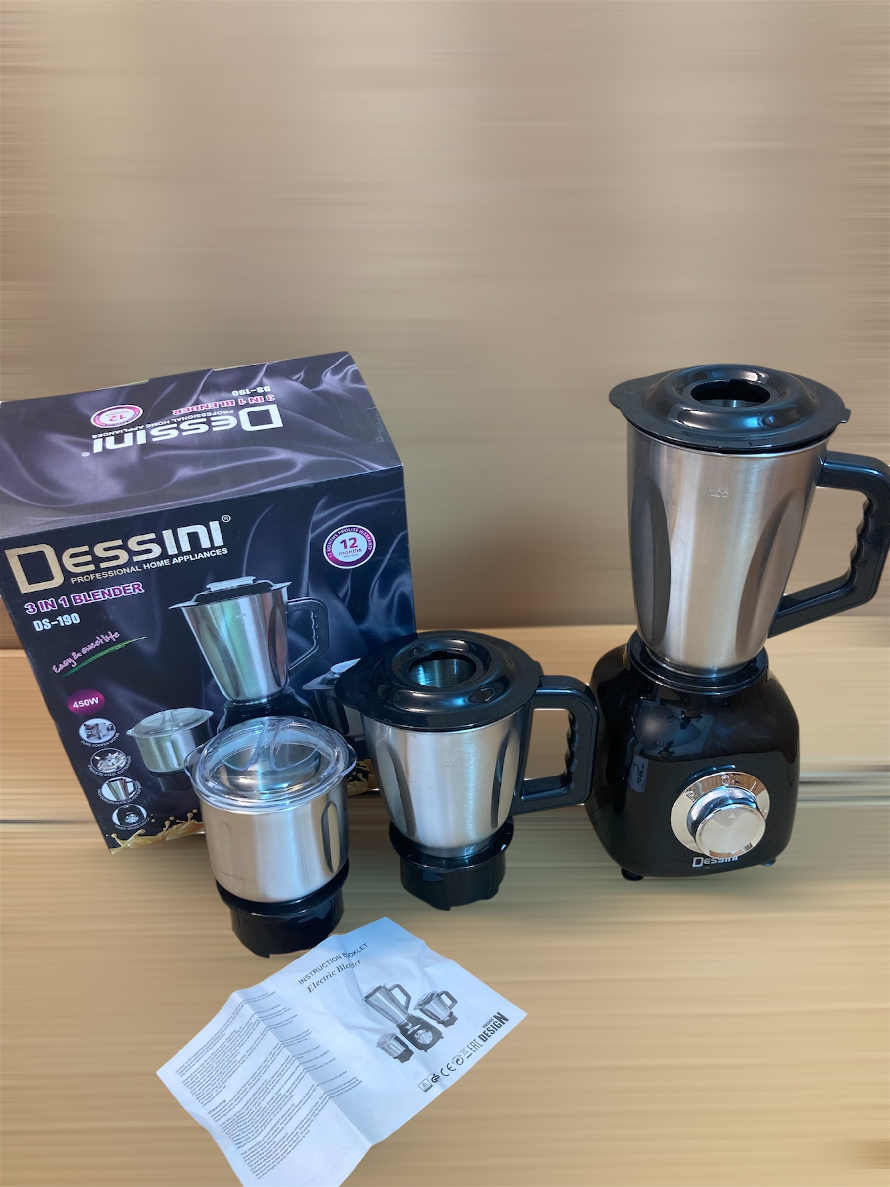 Dessini Italy 3 In 1 Stainless Steel Electric Blender 4500W - DS190