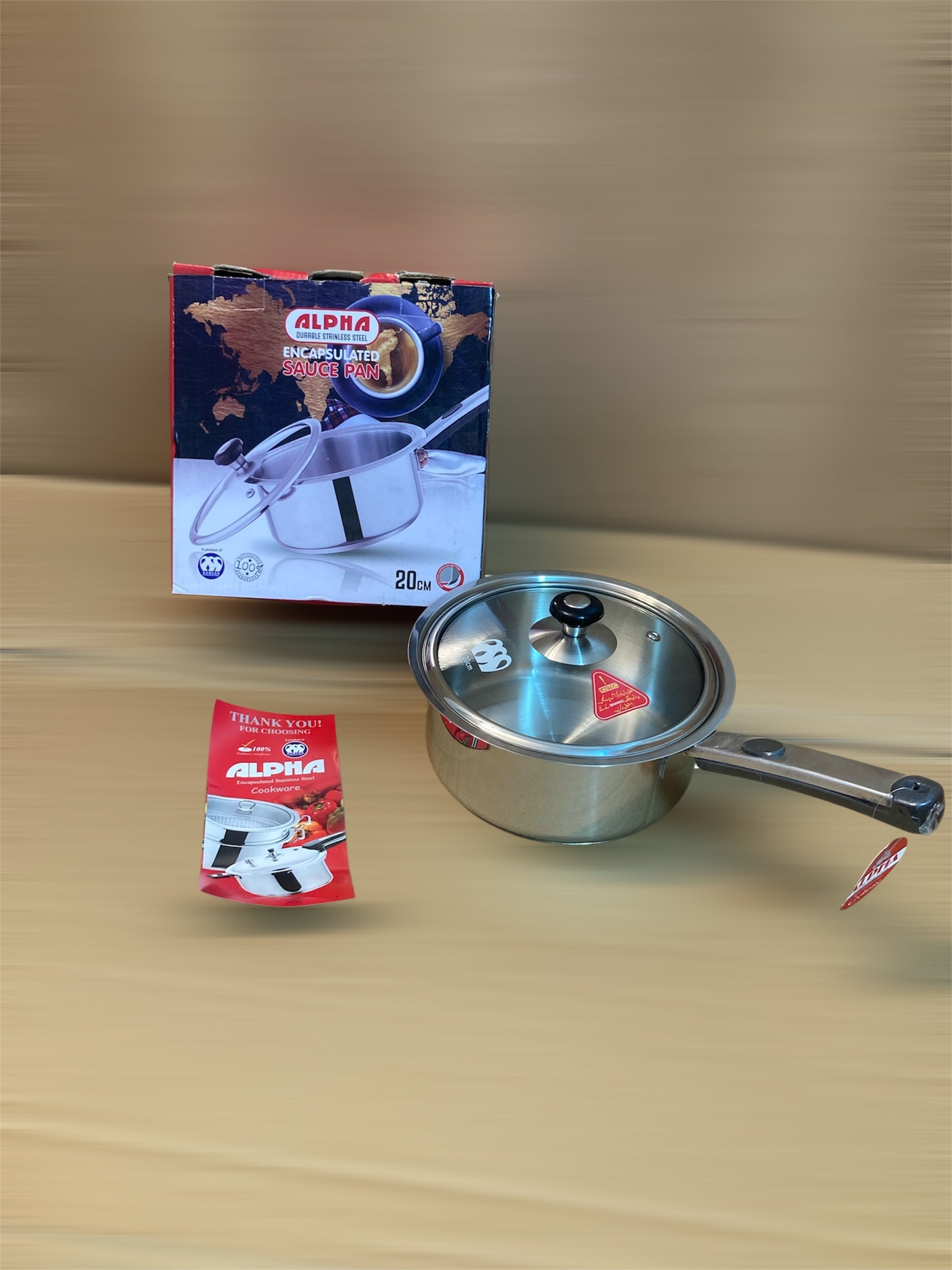 Alpha Durable Stainless Steel Sauce Pan With Glass Lid 20cm