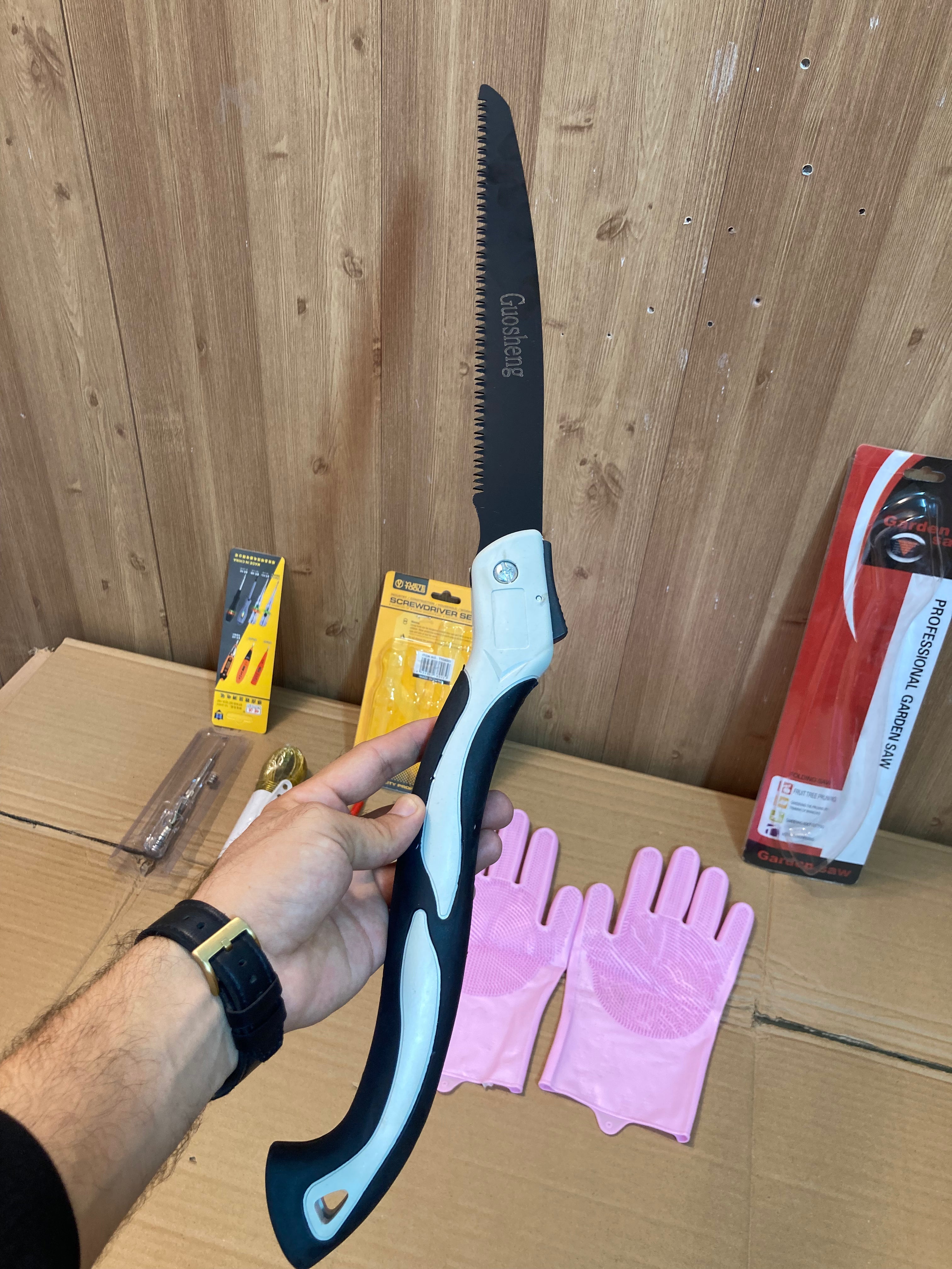 Ultimate Home Essentials Combo – Hand Saw, Silicone Gloves, Screwdriver Set, Drying Wire & Electrical Tester