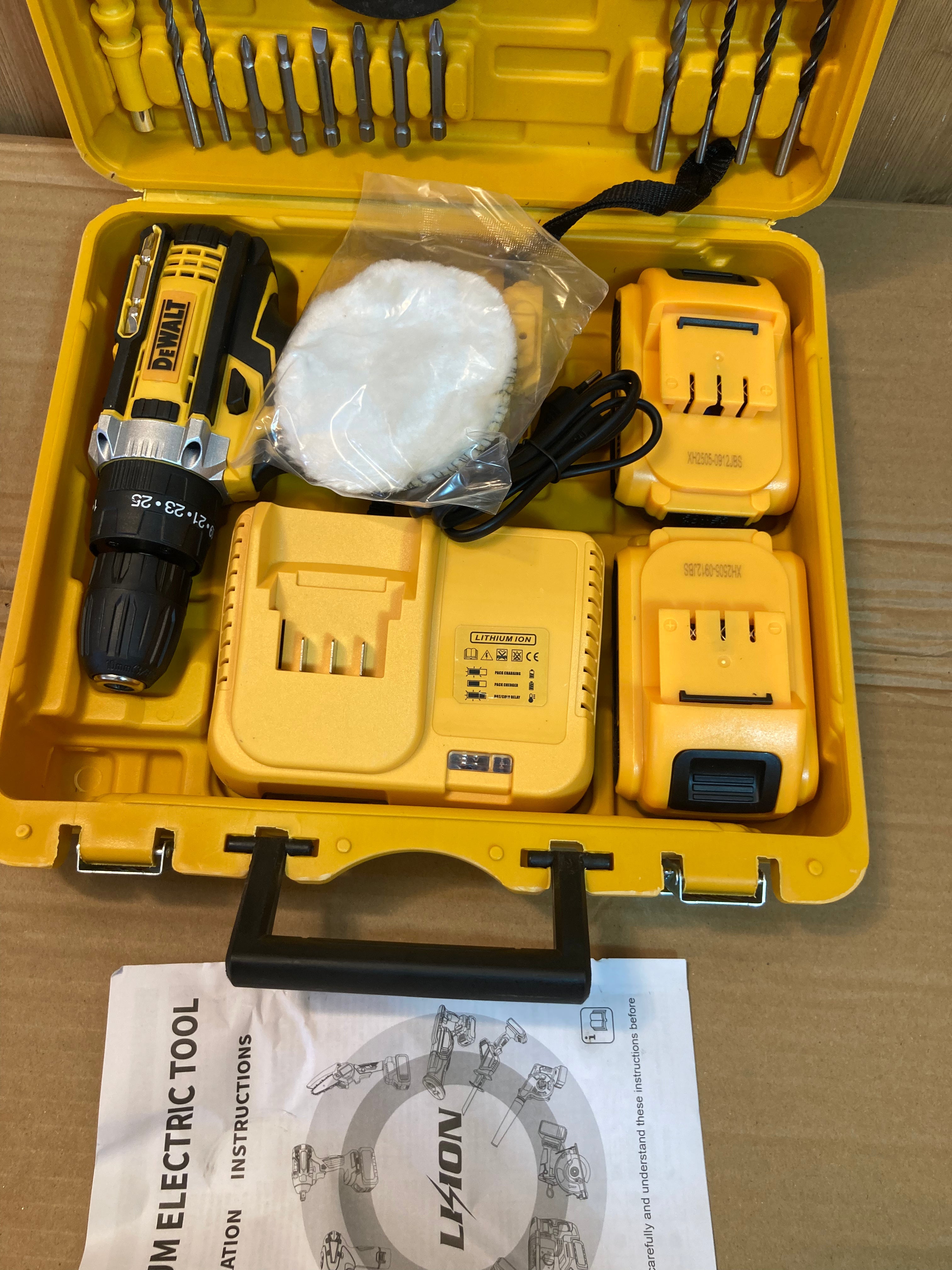 DeWALT 48V Cordless Drill Machine Set with Polishing Foam
