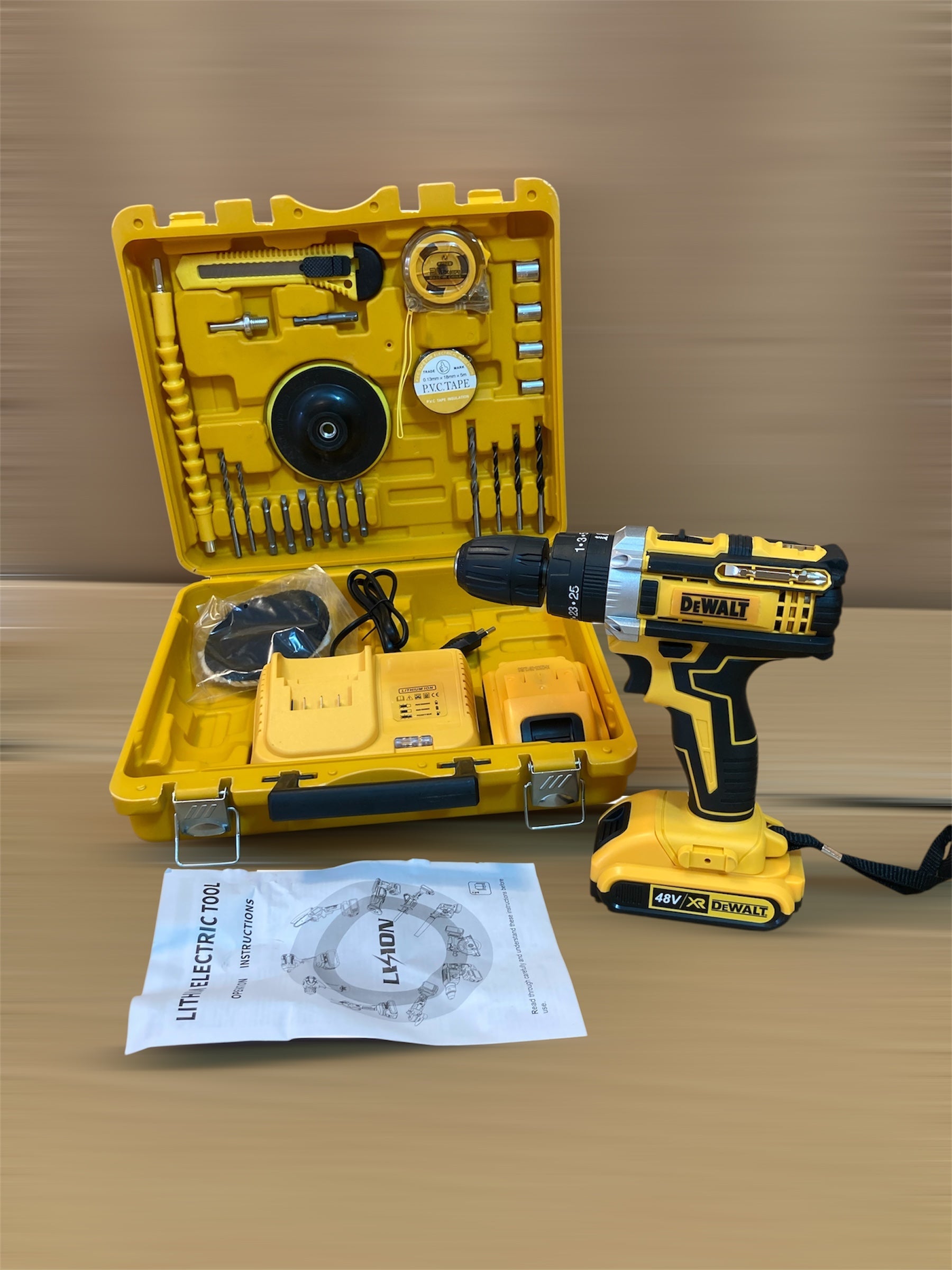 DeWALT 48V Cordless Drill Machine Set with Polishing Foam
