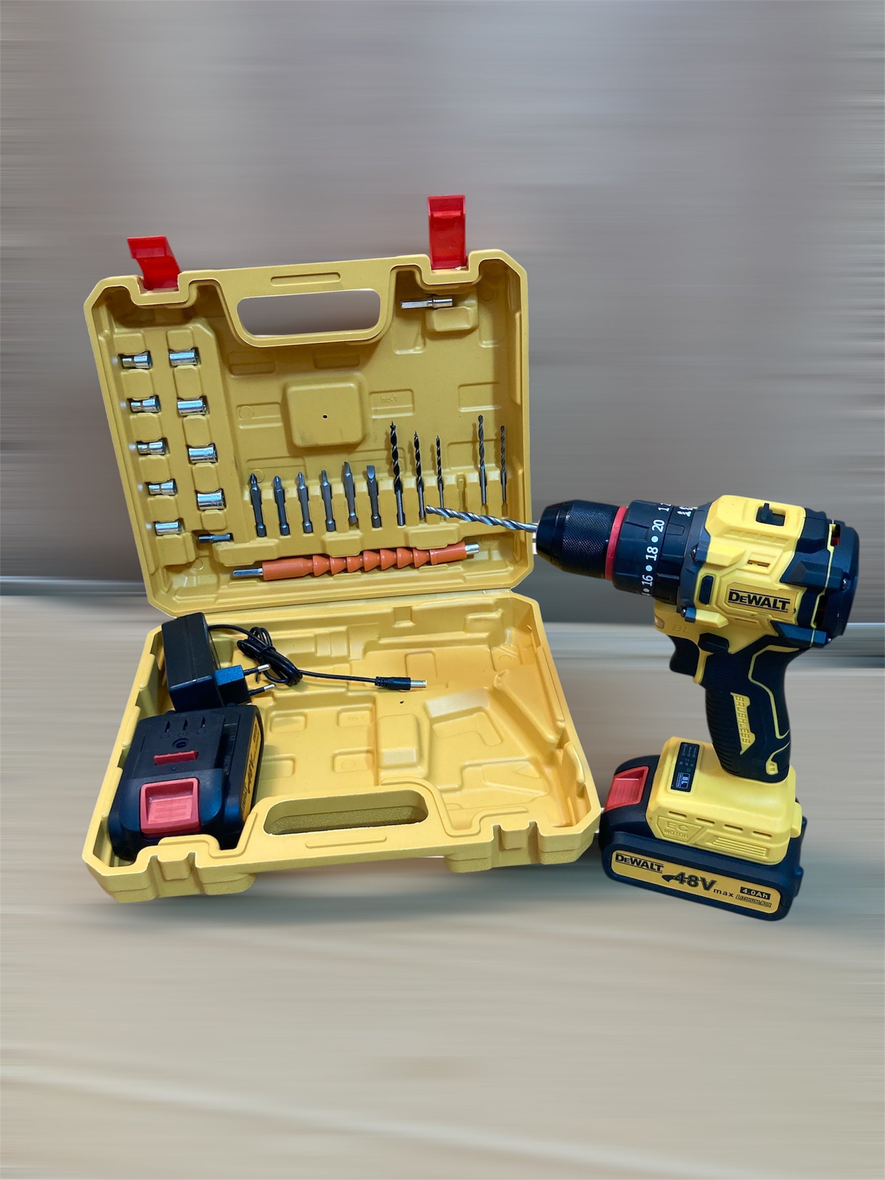 DeWALT Brushless Drill Machine Set with Double Rechargeable 48V Batteries