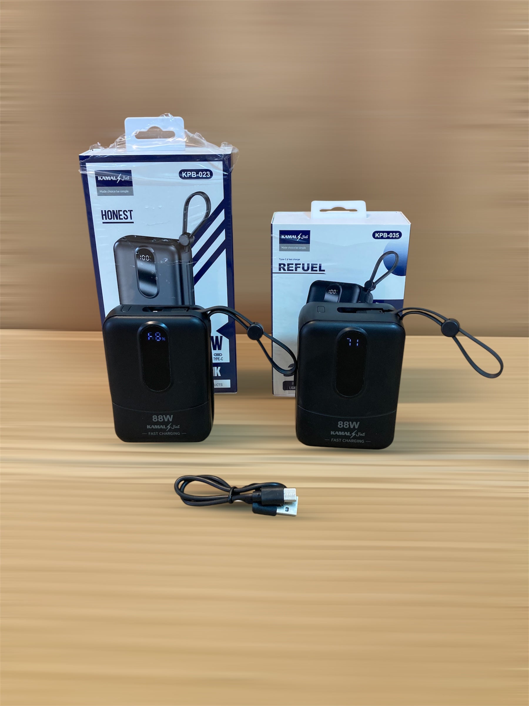 Kamal 88W Compact Digital 2 Built-in Cables Super Fast Charging Power Bank
