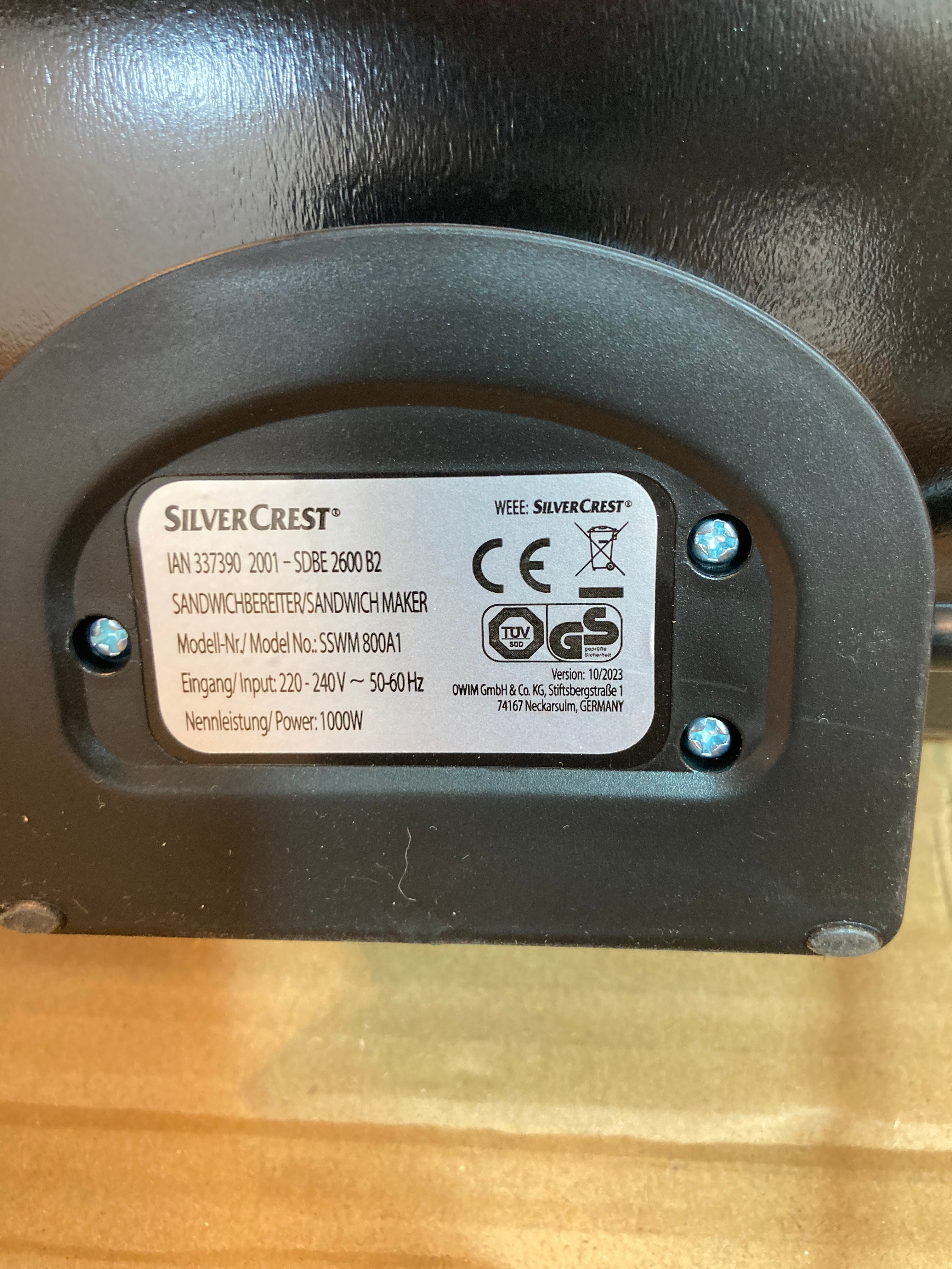 Silver Crest Germany 900W Sandwich Maker