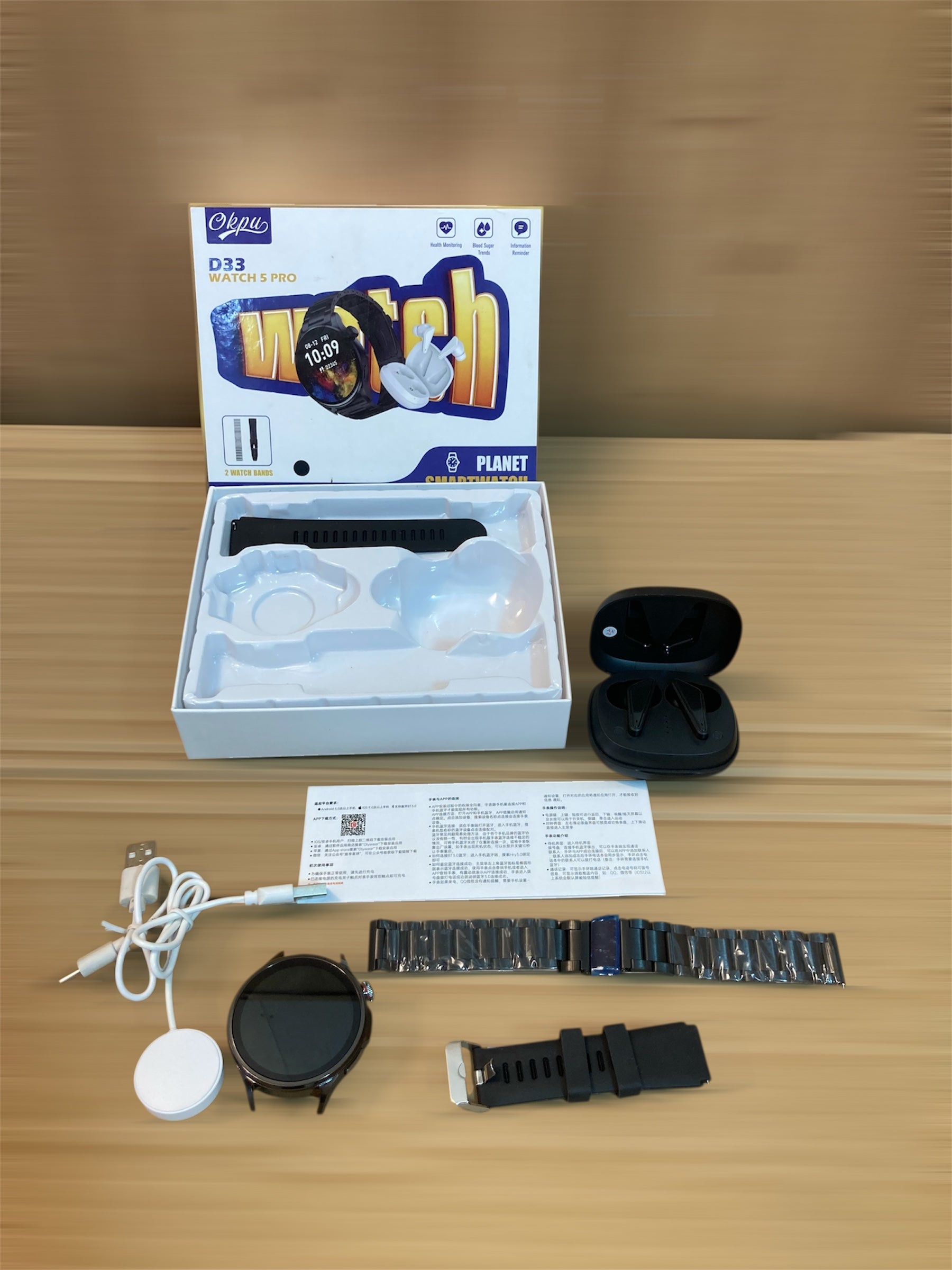 D33 Watch 5 Pro 2 in 1 With TWS Earbuds Smart Watch