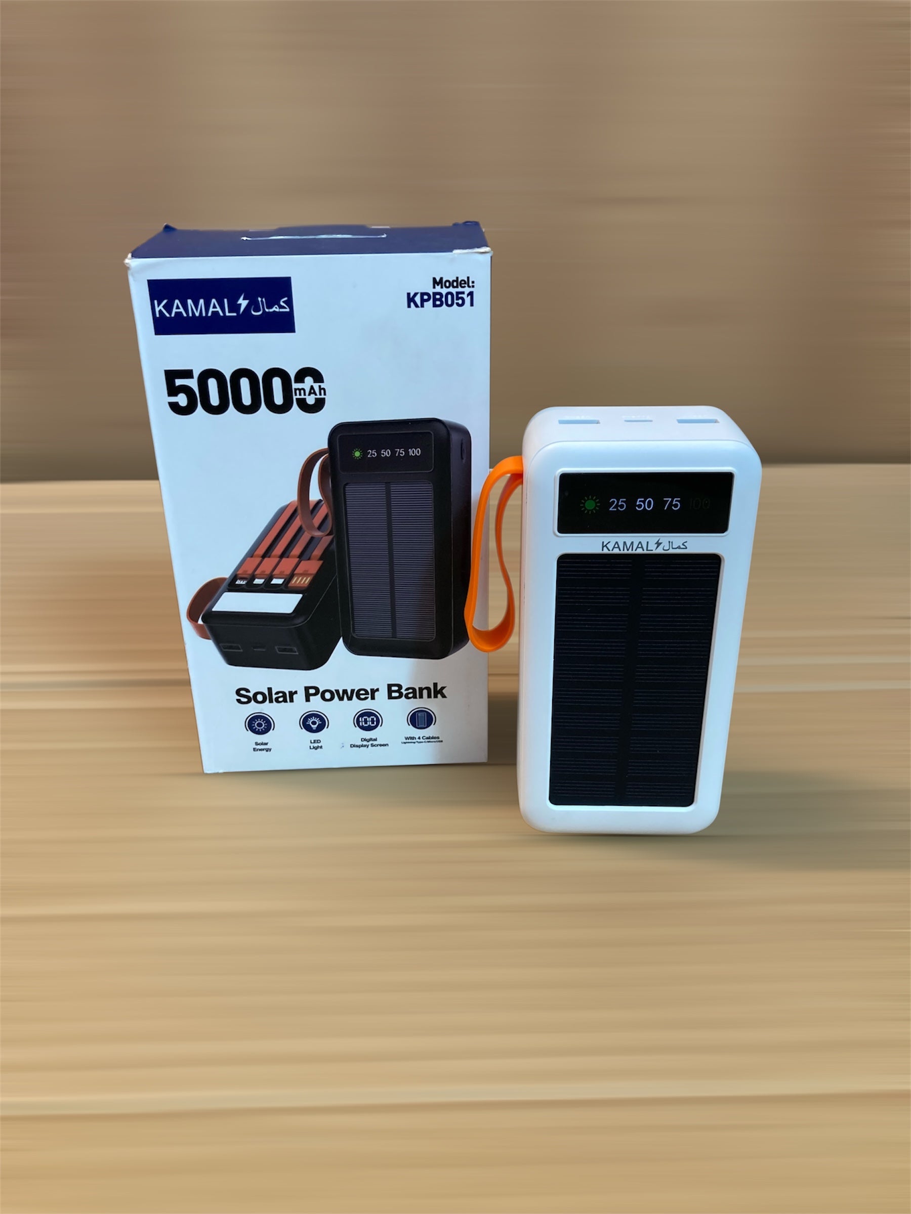 Kamal 50,000 mAh Solar Power Bank with 4 Built-in Cables KPB051