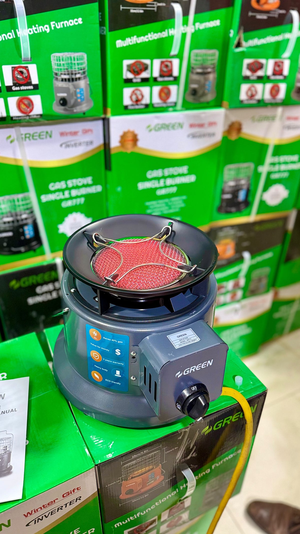 GREEN 2-in-1 Gas Heater & Stove – Original Ceramic Plates, Low Gas Consumption (NG / LPG)