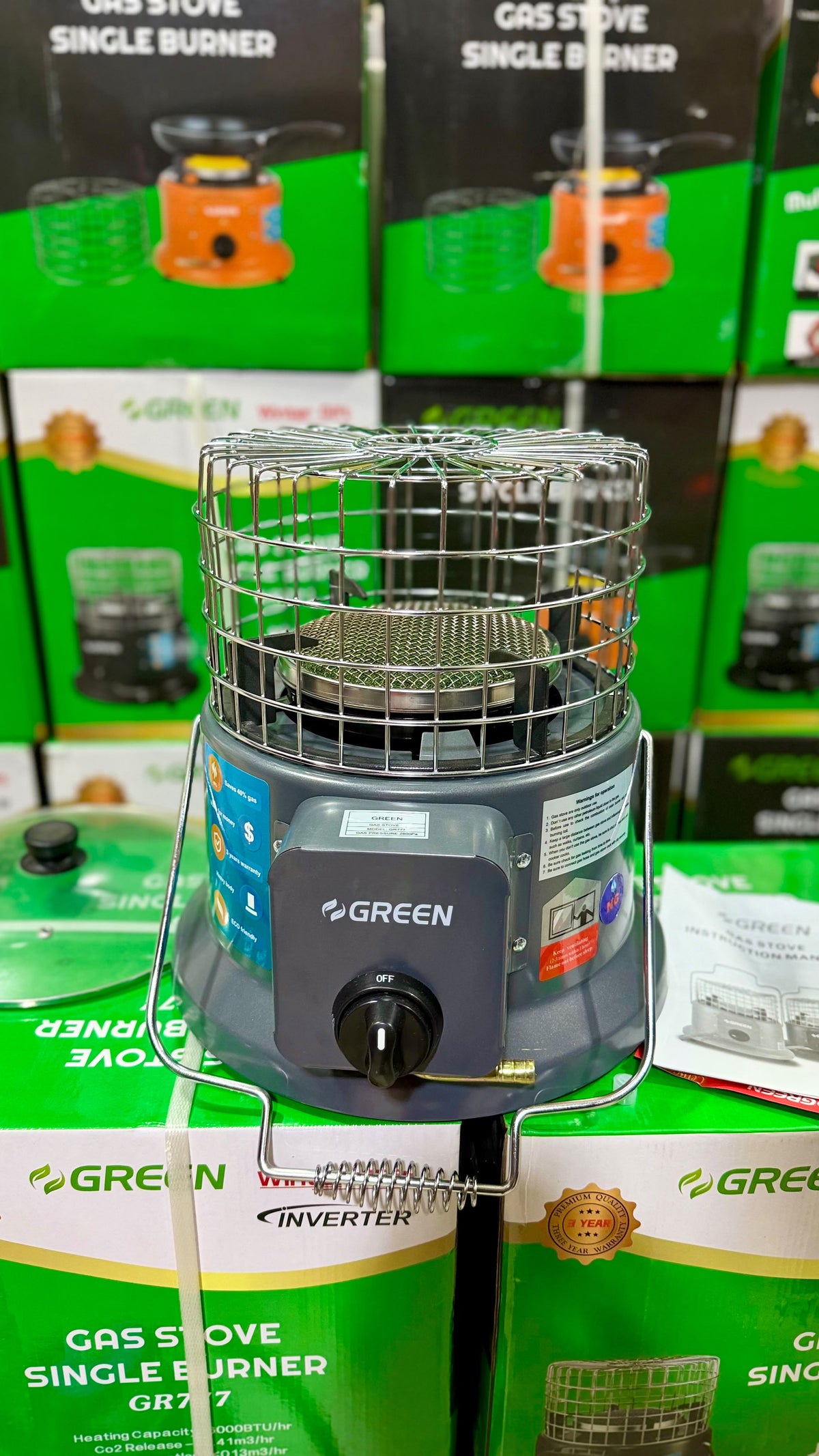 GREEN 2-in-1 Gas Heater & Stove – Original Ceramic Plates, Low Gas Consumption (NG / LPG)