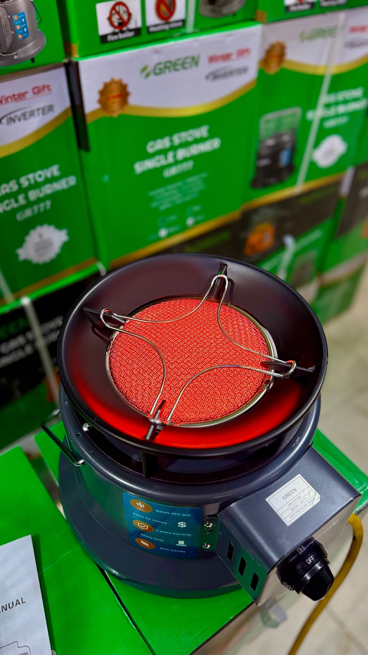GREEN 2-in-1 Gas Heater & Stove – Original Ceramic Plates, Low Gas Consumption (NG / LPG)