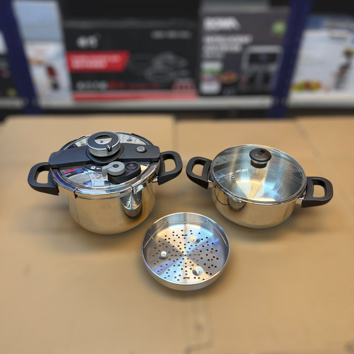 Lot Imported Unique Pro 4+6L Stainless Steel Pressure Cooker With Steamer