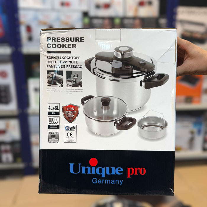 Lot Imported Unique Pro 4+6L Stainless Steel Pressure Cooker With Steamer