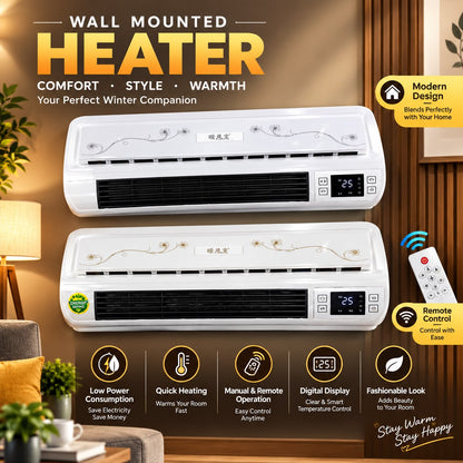 Premium Wall Mounted Heater – Remote Control, Digital Display & Fast Heating