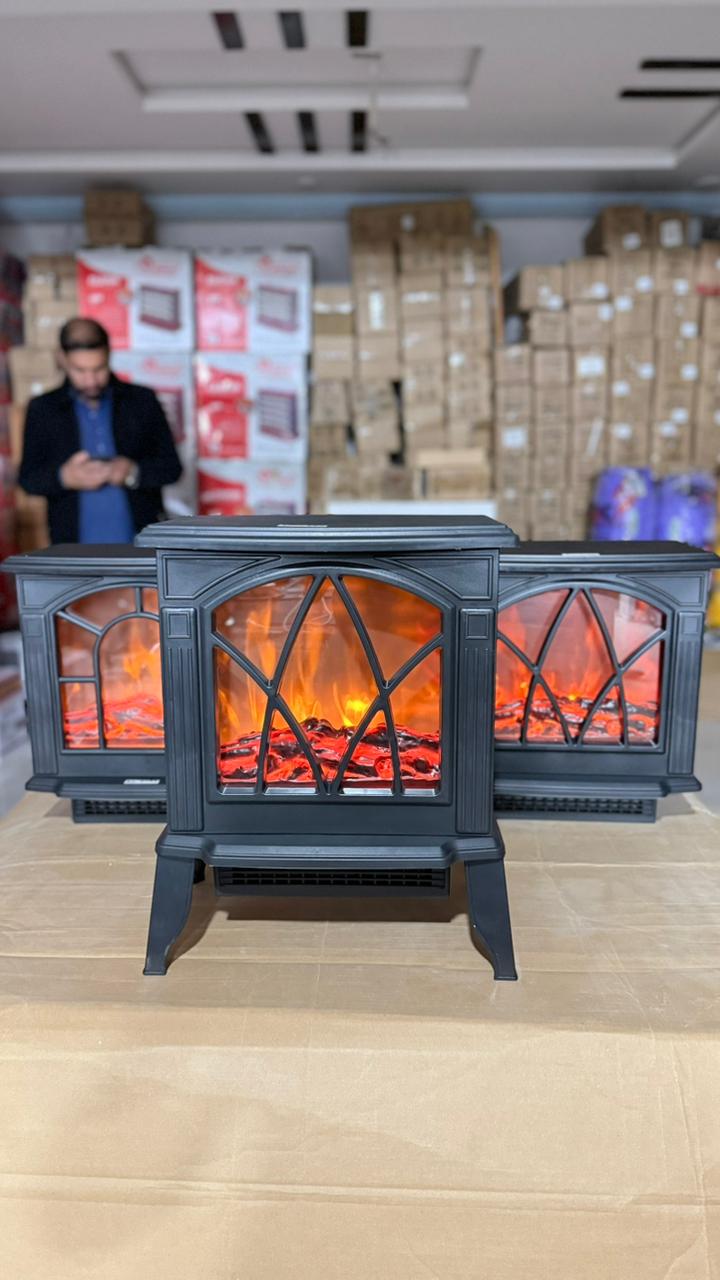 NBC007BK Electric Fireplace Room Heater – Modern Black LED Flame Heater with Adjustable Thermostat & Safety Protection