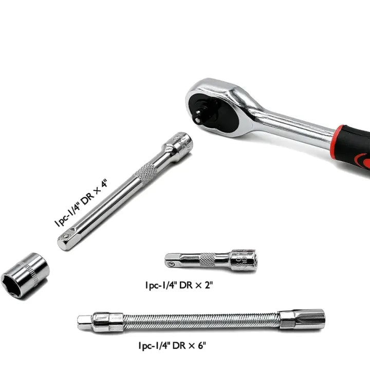 46 PCS Metric Socket Wrench & Bit Set – 1/4" Drive Ratchet Tool Kit with Extension Bar for Car, Bike, and Home Repairs – Durable Storage Case Included