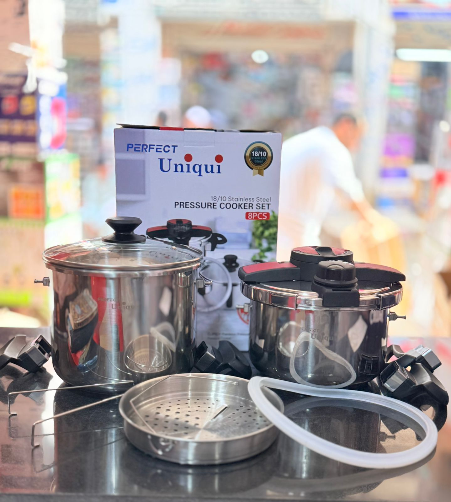 Perfect Unique 5+7L 18/10 Stainless Steel Pressure Cooker with Steamer & Glass Lid