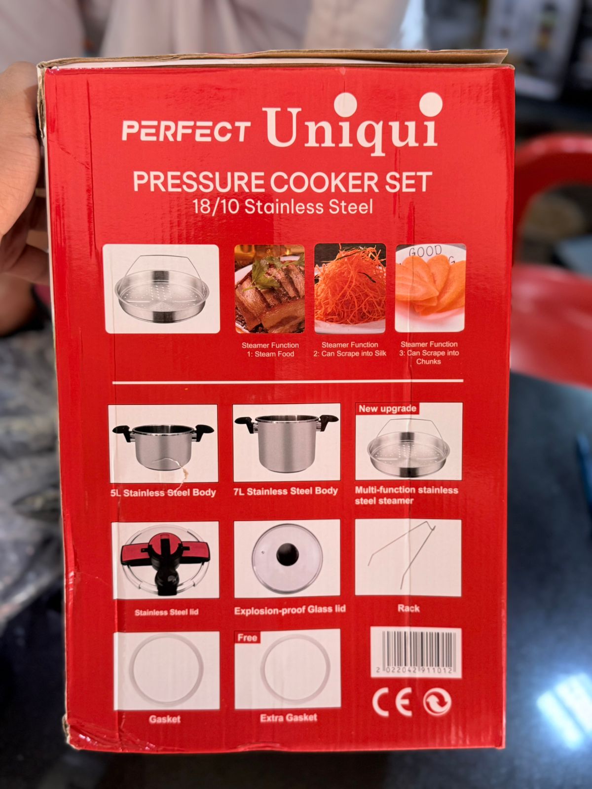 Perfect Unique 5+7L 18/10 Stainless Steel Pressure Cooker with Steamer & Glass Lid