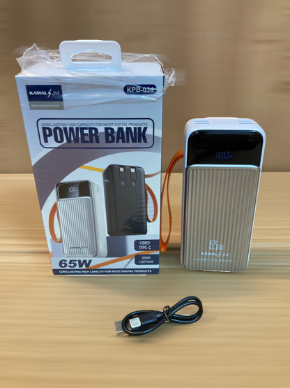 Kamal 65W Super Fast 2Built-in Cables Charging Power Bank 30,000mAh KPB-034