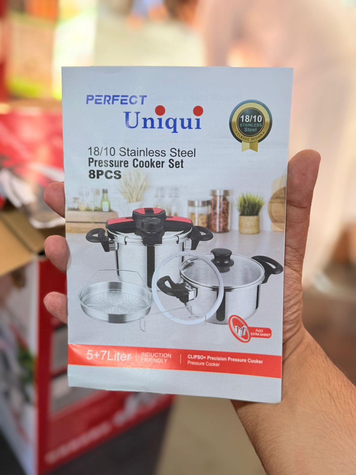 Perfect Unique 5+7L 18/10 Stainless Steel Pressure Cooker with Steamer & Glass Lid