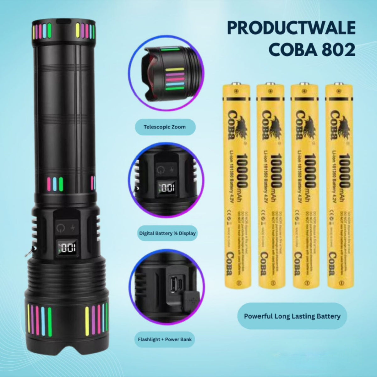 COBA Powerful Long Range Super Updated Model Led Flashlight - Torch CB-802