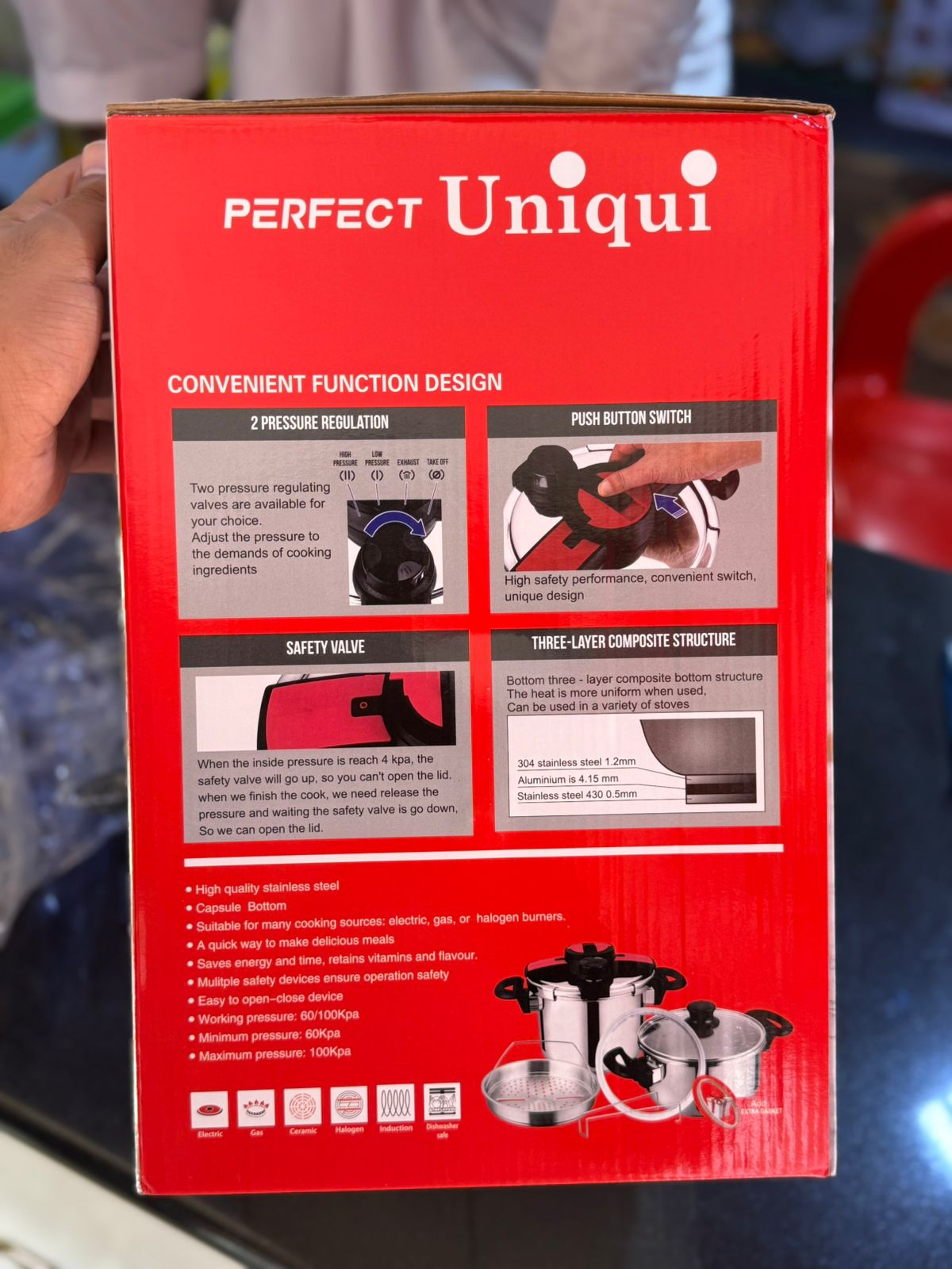 Perfect Unique 5+7L 18/10 Stainless Steel Pressure Cooker with Steamer & Glass Lid