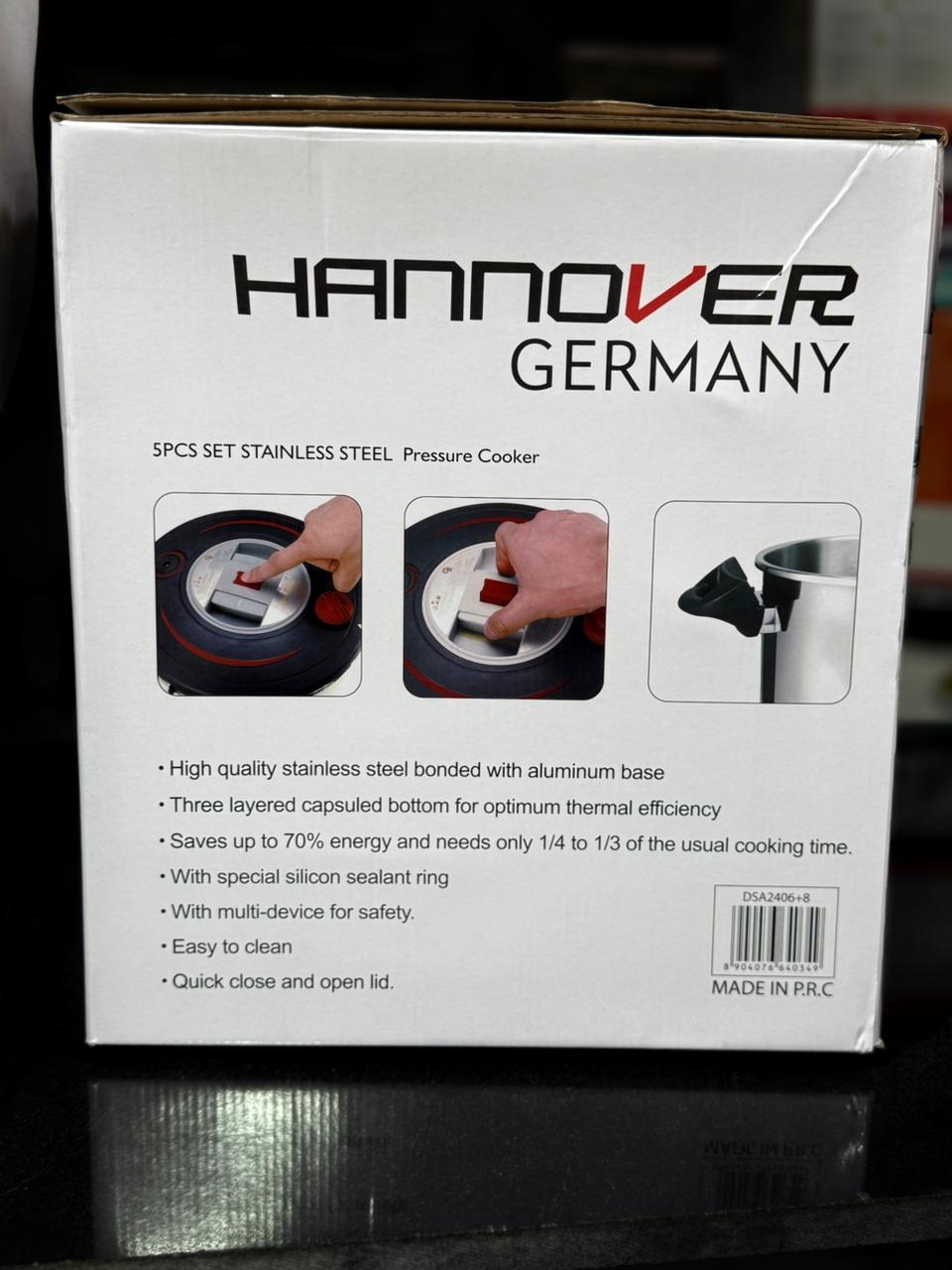Hannover Germany 3 in 1 Stainless Steel Pressure Cooker 6+8L & Steamer
