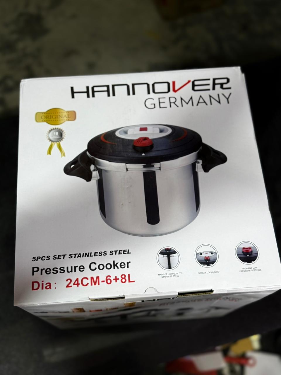 Hannover Germany 3 in 1 Stainless Steel Pressure Cooker 6+8L & Steamer